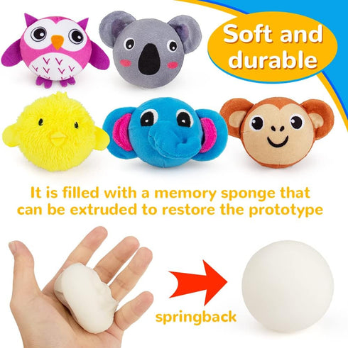 teytoy Mini Sensory Stress Ball for Kids and Adults,5 pcs Plush Stuffed Animals Farm Friends Infant and Toddler Toys Owl, Elephant, Koala, Chicken...