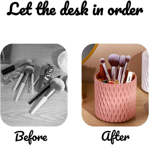 Makeup Brush Holders Organizer Cup PP Plastic 5-Slots 360° Rotating Cosmetic Brushes Tools Storage Display for Vanity Desktop Countertop (White/Ro...
