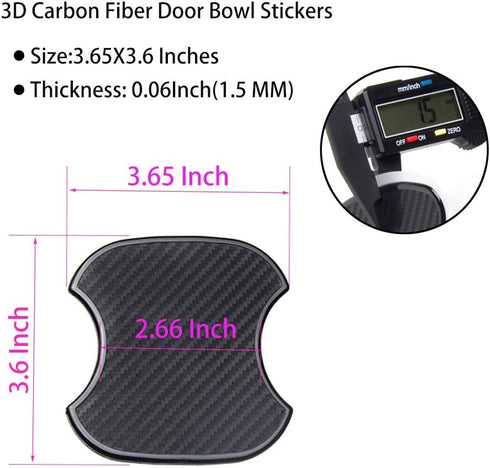 4Pcs Universal 3D Carbon Fiber Car Door Handle Paint Scratch Protector Sticker Auto Door Handle Cups Protective Pad (M)...