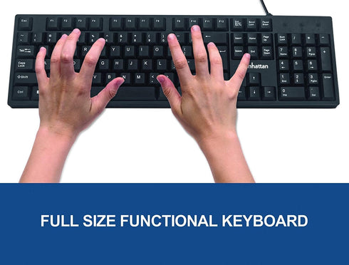 Manhattan Wired Computer Keyboard – Basic Black Keyboard - with 4.5ft USB-A Cable, 104-keys, Foldable Stands - Compatible for Windows, PC, Laptop ...