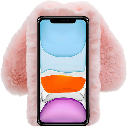 Rabbit Case for LG Stylo 6, LCHDA Cute 3D Bunny Ears Soft Furry Hairball Fuzzy Warm Winter Faux Fur Plush Fluffy Flexible TPU Bumper Women Girls P...