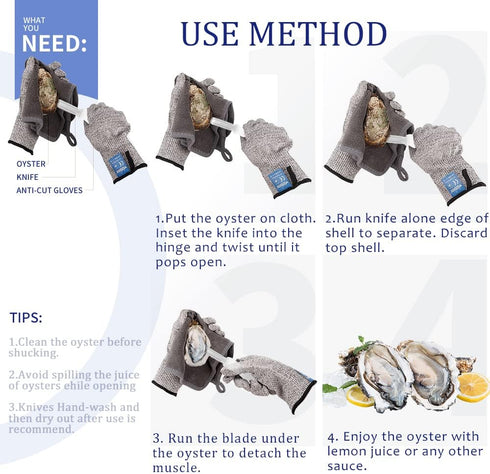 Oyster Shucking Knife and Gloves Set Included 2pcs Oyster Shucker Opener New Haven Style, Cut Resistant Glove Professional Guard (1Cloth+1Squeezer...