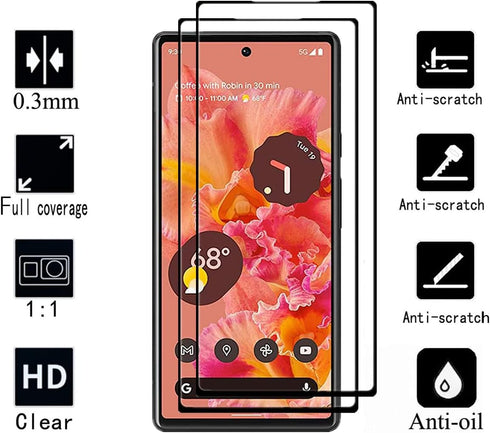 VIESUP [2PACK Full Coverage Anti-scratch Easy Installation Black Silk Screen Tempered Glass Protective Film for Google Pixel 6 GB7N6 (6.4”) 2021...