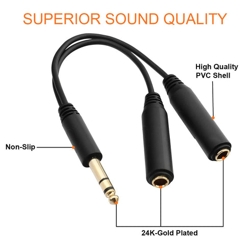 Tisino 6.35mm (1/4 inch) Jack Splitter Cable, 20cm (8 inches), Headphone Splitter Cable, Splitter, Stereo Male to Dual Stereo Female Jack, Compati...