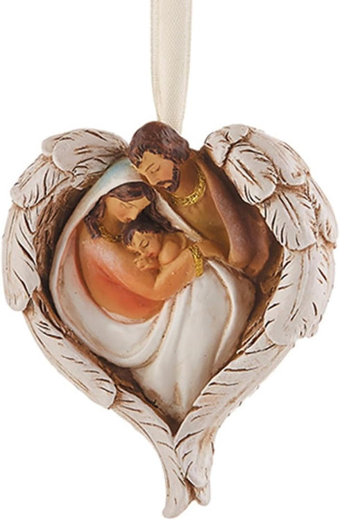 Holy Family with Angel Wings Resin Christmas Ornament, 3 Inch, Pack of 6...