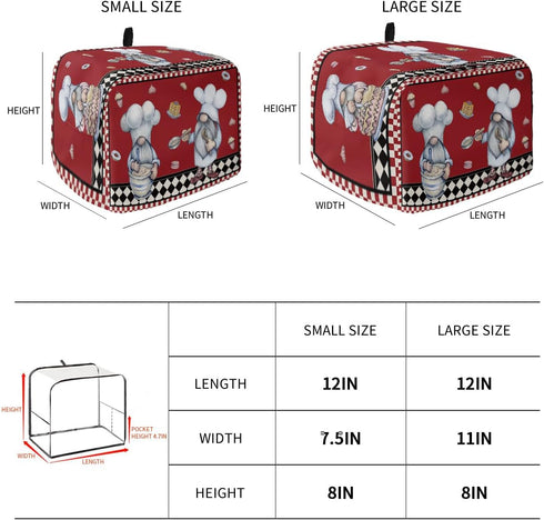 Kitchen Chef Gnomes Toaster Cover 2 Slice, Small Kitchen Appliance Covers, Rustic Red Checkered Dessert Toaster Oven Cover with Loop, Bread Machin...