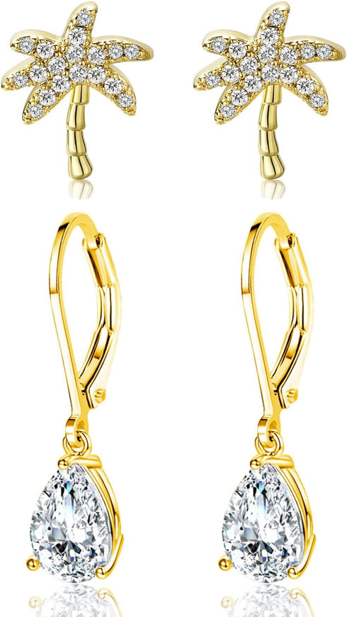 Leverback Earrings Set for Women 18K Gold Plated Cubic Zirconia Dangle Earrings Hypoallergenic Jewelry Gifts for Her...