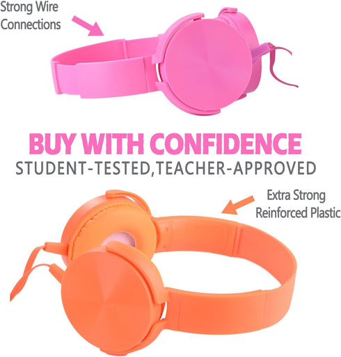 Kids Headphones 2 Pack for School Classroom K-12, Durable Wired Student Computer Online Learning Headset for Laptop Library Airplane and Travel (P...
