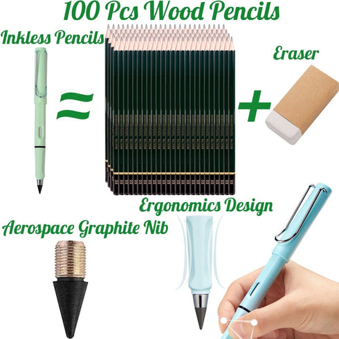 18 Pcs Portable Erasable Inkless Pencil Set(6 Pcs Everlasting Pencils with Eraser+12 Pcs Replaceable Nibs) for Writing and Art Sketch...