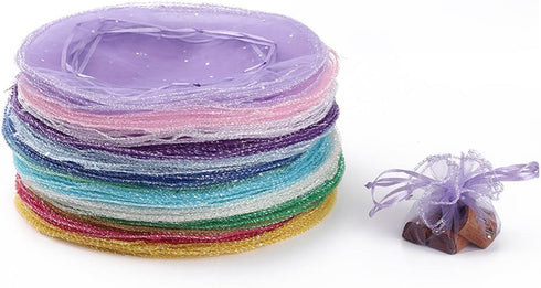 100pcs 9.8 Inch Round Drawstring Organza Bags Mixed Color, Jewelry Candy Pouch Christmas Wedding Party Favor Gift Packaging Bags...