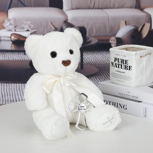 Karenhi 10 Inch The Lord's Prayer Bear with Ribbon Stuffed Bears Plush White Plush Stuffed Animal Religious Baptism Gifts for Girls Boys Baby...