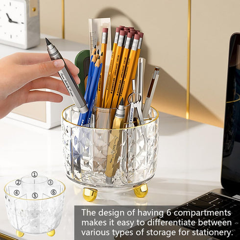 Pen Holder for Desk, 6 Slots 360° Degree Rotating Desk Organizers - Pencil Pen Organizers for Desk - Pencil Holder for Desk - Pencil Cup Pot for O...