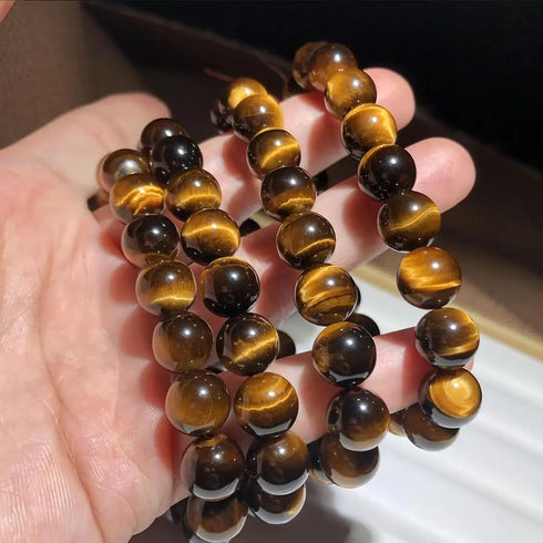 8mm 100pcs Natural Stone Beads Tiger Eye Round Genuine Stone Beading Loose Gemstone Hole Size 1mm DIY Charm Smooth Beads for Bracelet Necklace Ear...