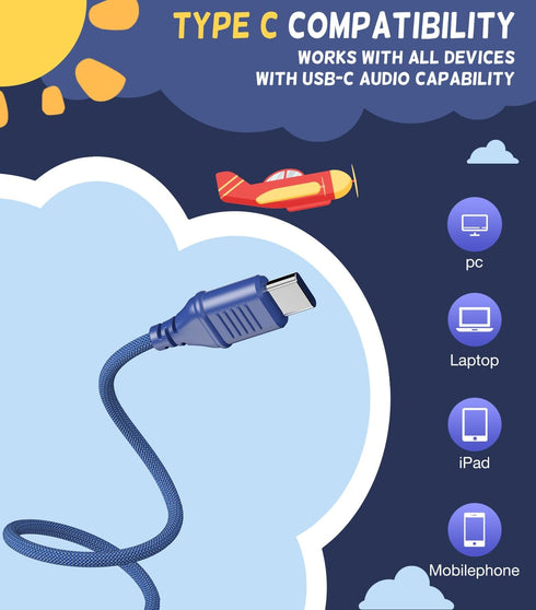 Kids Headphones, Upgrade USB Type C Kids Headphones for School, 94dB Volume Limit Wired On-Ear Headset for Kids/Toddlers/Children/Teens/Boys/Girls...