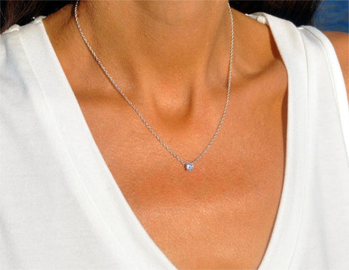 ASCOMY Dainty CZ Diamond Solitaire Pendant Necklaces for Women 14K Gold Plated Single Round Cubic Zirconia Square Simulated Diamond Choker Necklac...