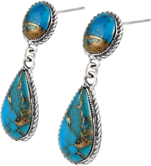 Turquoise Earrings Sterling Silver Copper-Infused Matrix Turquoise Jewelry (Bold Teardrops)...