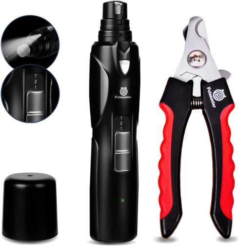 Dog Nail Grinder, Dog Nail Trimmers and Clippers Kit, 2-Speed and LED Light, Powerful Touch-Switch, Quiet and Low-Vibration Pet Nail Trimmers for ...