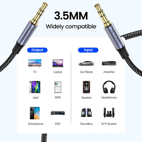 MOSWAG 3.28FT/1Meter 3.5mm Aux Cord to 3.5mm Audio Aux Jack Cable Male to Male Aux Cable Nylon Braided Stereo Jack Cord for Phones,Headphones,Spea...