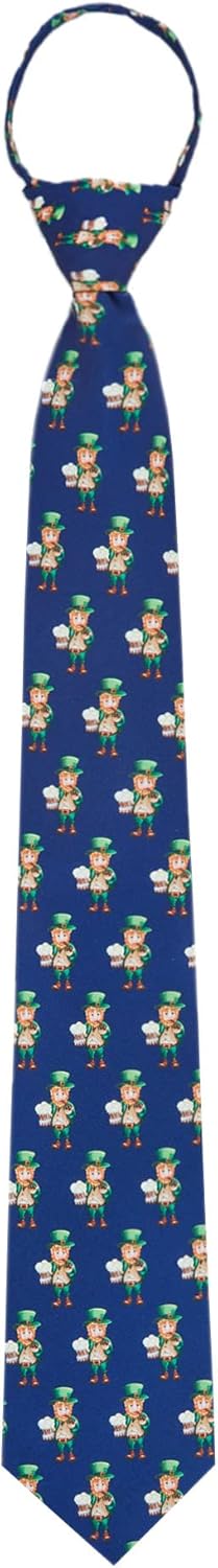 Jacob Alexander Men's Happy Saint Patrick's Day Leprechaun Holding Drinks Pattern Pre-Tied Zipper Neck Tie...