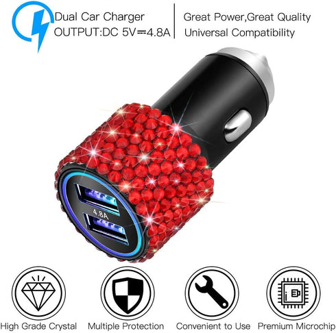 OTOSTAR Dual USB Car Charger, 4.8A Output, Bling Crystal Diamond Car Decorations Accessories Fast Charging Adapter for iPhones Android iOS, Samsun...