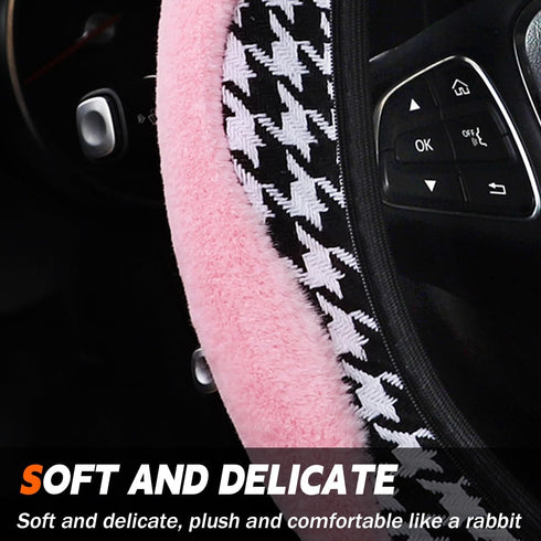 15 Inch Car Steering Wheel Cover, Warm Fluffy Anti-Slip Breathable Sports Style Automotive Steering Wheel Protector for Man Woman Girls, Universal...