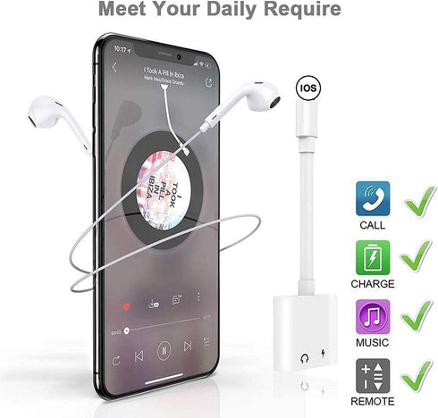 Apple MFi Certified Dual Adapter for iPhone 7/7 Plus/ 8/8 Plus/X (10), 2-in-1 Splitter Adapter/Cable for iPhone Audio/Headphone and Charger, Remot...