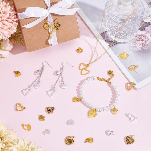 PH PandaHall 150 Pcs 15 Styles Heart Charms, Alloy Heart Pendants Tibetan Style Thank You Charms for Jewelry Earring Bracelet Necklace Pendant Mak...