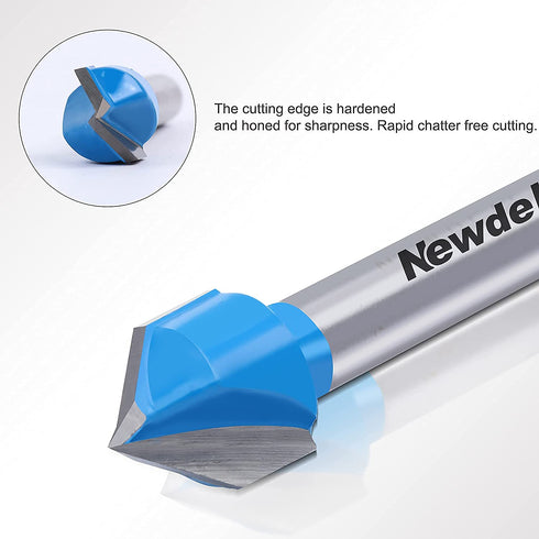 90 Degree V Groove and Round Nose Bit, Newdeli 1/4" Carbide 3D CNC Signmaking Lettering Engraving Router Bit, Woodworking Carving Cutting Tool...