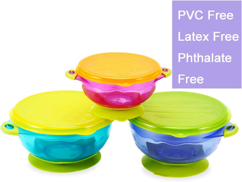 PandaEar Stay Put Spill Proof Stackable Baby Suction Bowls 3 Sizes for Toddlers with Silicone Feeding Utensils and Secure Lids BPA Free...
