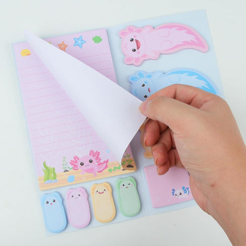 Axolotl Sticky Notes Set - Cute Animal Mexican Walking Fish Shape Sticky Note Pads to Do List Notepad Writing Memo Pads for Gift School Office Sup...