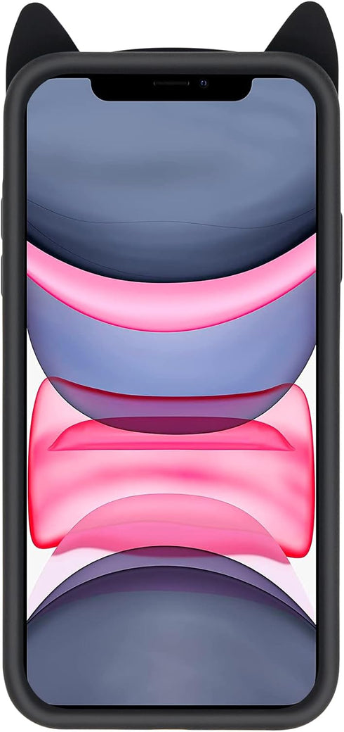 Cute Black Whisker Cat iPhone 11 Case, Kitty Cat 3D Funny Cartoon Animals Soft Silicone Full Protection Shockproof Cases Cover Skin for Kids Girls...