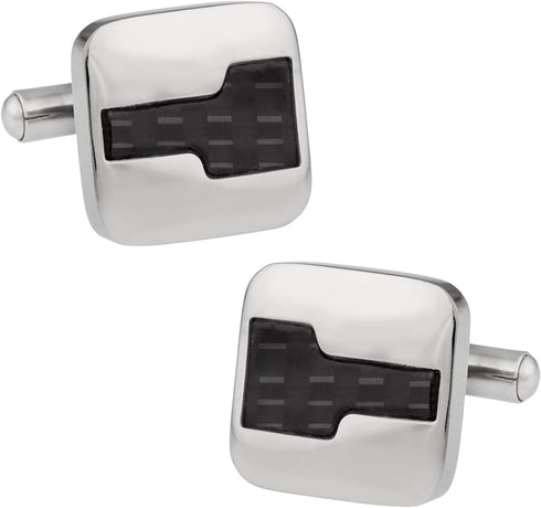Stainless Steel Cufflinks with Dark Carbon Fiber Design with Presentation Box...