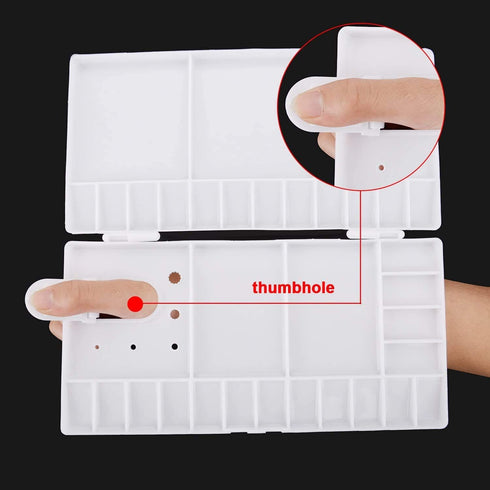 SUNIY Watercolor Palette Folding Paint Tray Plastic Painting Pallet with 33 Compartments, Thumbhole and Brush Holders, White...