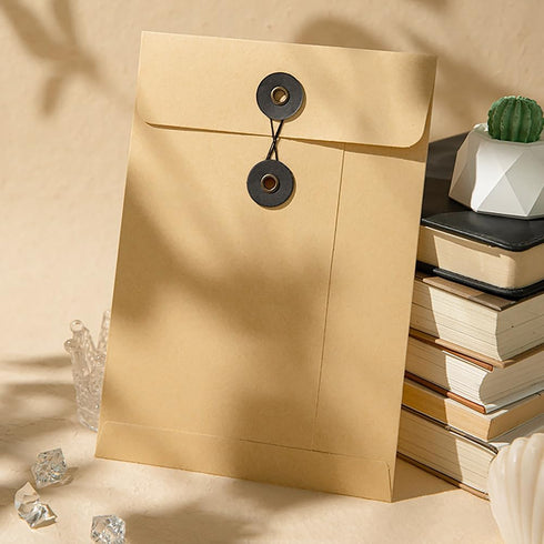 10 Pcs Vintage Kraft Paper File Folder Thickened A5 Filing Envelope Project Photo Pockets Reusable Document Wallet Bag with String Tie Closure for...