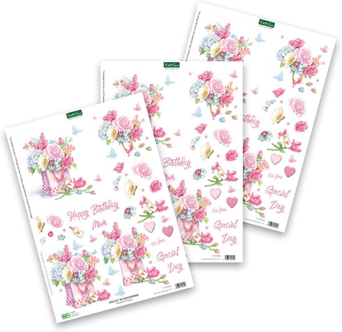 Katy Sue Designs Floral Collection 3D Die-Cut Decoupage Sheets for Card Making. A Pack of 12 Sheets of Floral-Themed Die Cuts for Card Making Supp...