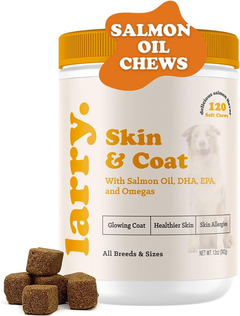 Salmon Oil for Dogs Skin and Coat by Larry | Dog Supplements for Itchy Skin & Allergy Relief | Omega 3, 4, DHA, & EPA for Skin, Coat, Bone, & Join...