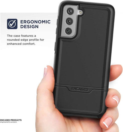 ENCASED Shockproof Galaxy S21 Case (Ultra Protective) Heavy Duty Hybrid Protection, Black (Samsung S21)...