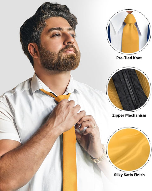 Vittorio Farina Solid Satin Zipper Ties for Men - Men's Fashion Accessories - Tie for Any Occasion...