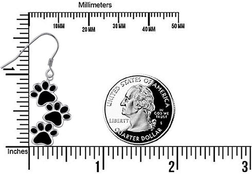 S925 Sterling Silver Jewelry Black Puppy Dog Cat Pet Paw Print Dangle Drop Earrings...