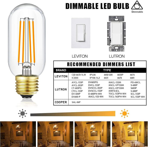 Leools Dimmable E26 led Bulb 8W Equal 75 watt Vintage LED Edison Bulb Clear Glass AC120V 2700K 800LM T14 LED Bulb for Ceiling Fan Light Bulbs, Pen...