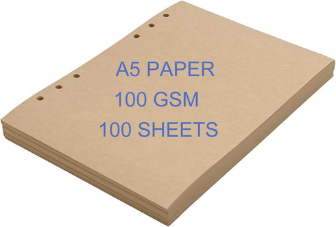 THXMADAM A5 Kraft Paper 6 Hole Ring Binder Refills Paper Blank 100 GSM Thick Inserts Page 100 Sheets Paper/200 Pages for Standard 6 Hole Refillabl...