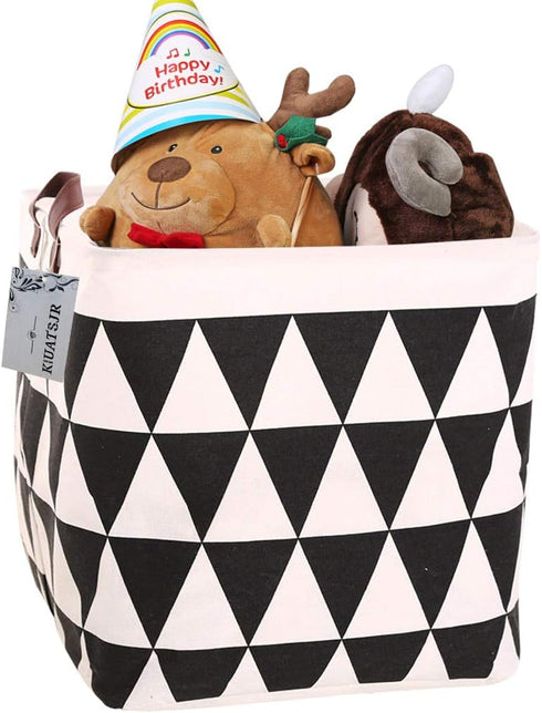 Square Canvas Toy Storage Bins Basket with Handle Collapsible Toy Organizer for Nursery Storage, Kid's Toy & Laundry, Gift Basket (Black Triangle)...