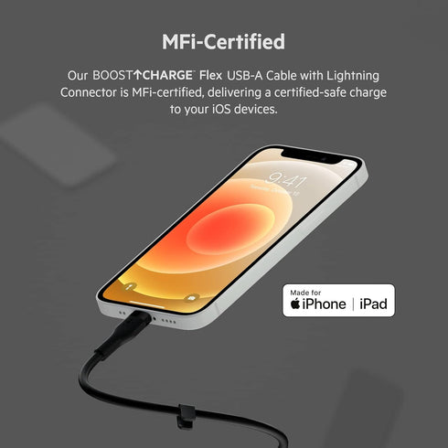 Belkin BoostCharge Flex Silicone USB Type A to Lightning Cable (2M/6.6FT), MFi Certified Charging Cable for iPhone 13, 12, 11, Pro, Max, Mini, SE,...