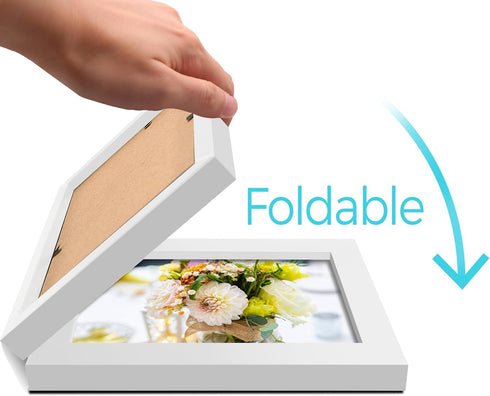 Vertical Horizontal Combo, Double 3.5x5 White Wood Foldable Picture Frame, Opening 3x4.5 Portrait Landscape View, for Desk-top or Wall...