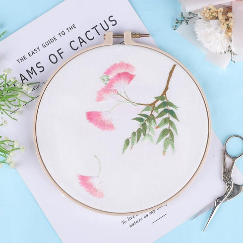FOXTEMO Embroidery Kit for Beginners Adults, 1 Pack 20CM Embroidery Hoops, Acacia Embroidery Pattern Beginner Embroidery Kit with Needles and Thre...