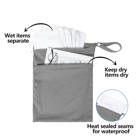 ALVABABY 2pcs Superior Waterproof Wet Dry Bags,Reusable Two Zippered Pockets, baby cloth diaper wet bags,Travel,Beach,Pool,Daycare,Soiled Items,Yo...