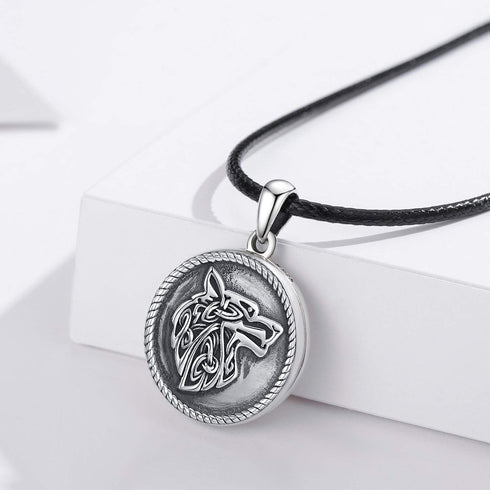 CHENGHONG Wolf Locket Necklace 925 Sterling Silver Locket Necklace That Holds Pictures Vintage Oxidized Viking Necklace Celtic Wolf Pendant Jewelr...