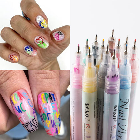 Nail Art Graffiti Pen Set 12Pcs Waterproof Painting Marker Pen Black White Drawing Gel Liners Quick Dry Dotting Pen Nails Professional Material Fo...