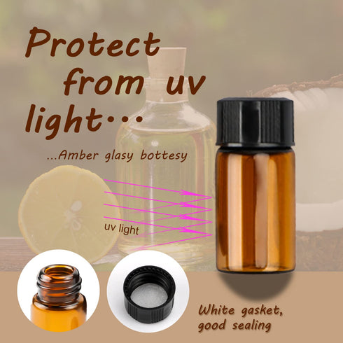 50 Pcs 3ml Amber Glass Essential Oil Bottles,Empty Refillable Travel Glass Liquid Sample Vial with Screw Caps,Preservation Storage Vials Test Cont...