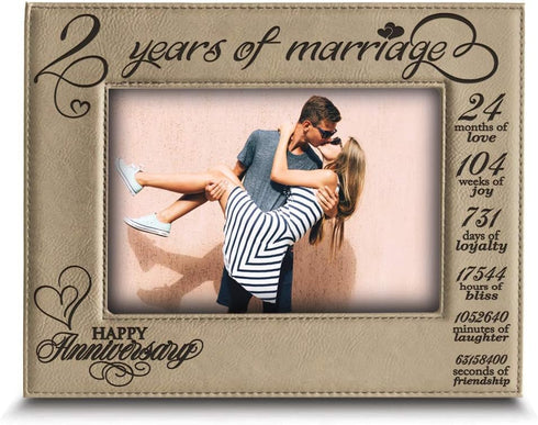 BELLA BUSTA- 2 Years of Marriage - Second Anniversary for Couple, Husband, Wife- Engraved Leather Picture Frame- (5 x 7 Horizontal)...